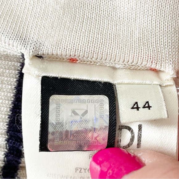 Authentic FENDI Tan Striped Cold Shoulder Mock Neck Sweater Top Size US 8 - Picture 11 of 14